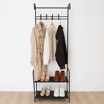 Вішалка для підлоги стійка для одягу на 2 яруси, 160х60х35см / Вішалка для одягу з гачками