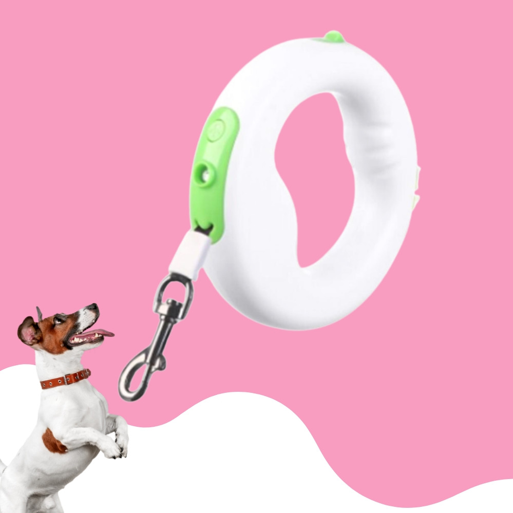 Повідець 3 м рулетка з вбудованим ліхтариком Hands Free Х10 Кругла ручка кільце, фото 1