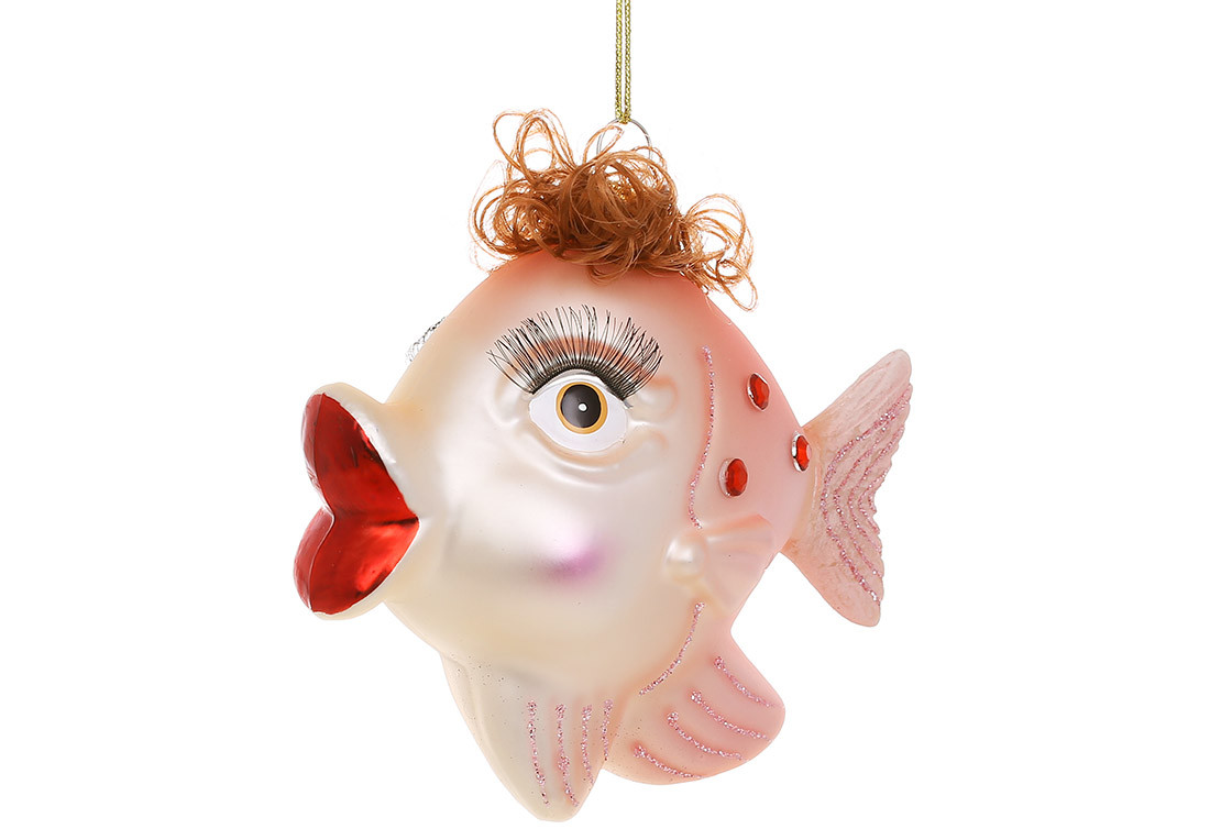 Ялинкова скляна прикраса “Рибка зі стразами” 11 см, фото 1