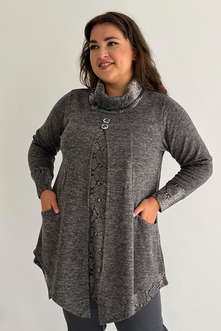 Трикотажна туніка батал осіння сірого кольору під штани