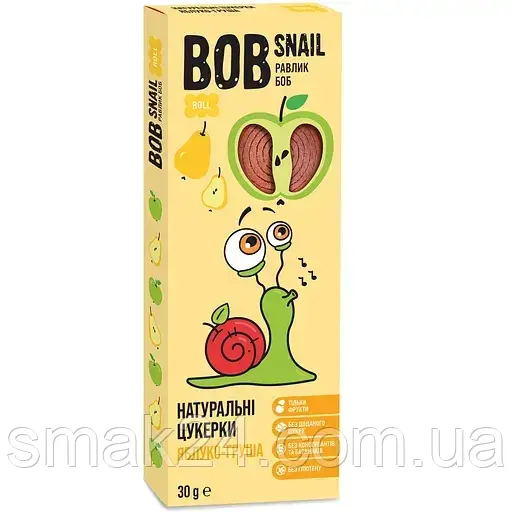Фруктові яблучно-грушеві цукерки БЕЗ ЦУКРУ ТА ГЛЮТЕНУ  Bob Snail 30 г