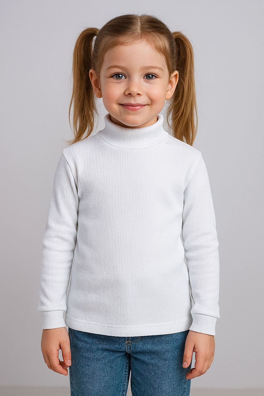 Водолазка дитяча біла, базова рубчик, фото 1