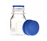 Бутель лабораторний (100 мл.) з гвинтовою кришкою та градуюванням / Світле боросилікатне скло