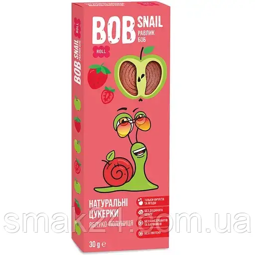 Цукерки фруктові яблучно-полуничні БЕЗ ЦУКРУ ТА ГЛЮТЕНУ Bob Snail 30 г