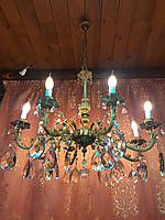 Антикварна бронзова люстра на 8 ріжків з кришталем і новими лампочками