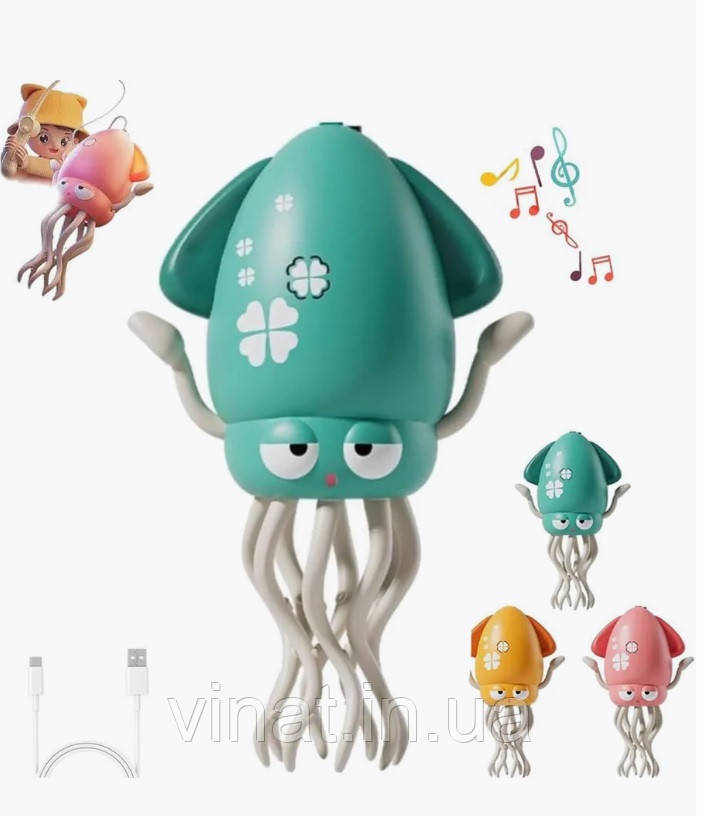 Танцюючий музичний кальмар що світиться з вудкою Зелений, фото 1