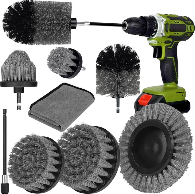 🖤Набір щіток на дриль/шуруповерт для миття та прибирання 9 шт. з ганчіркою і подовжувачем DS-04 Сірий, фото 1