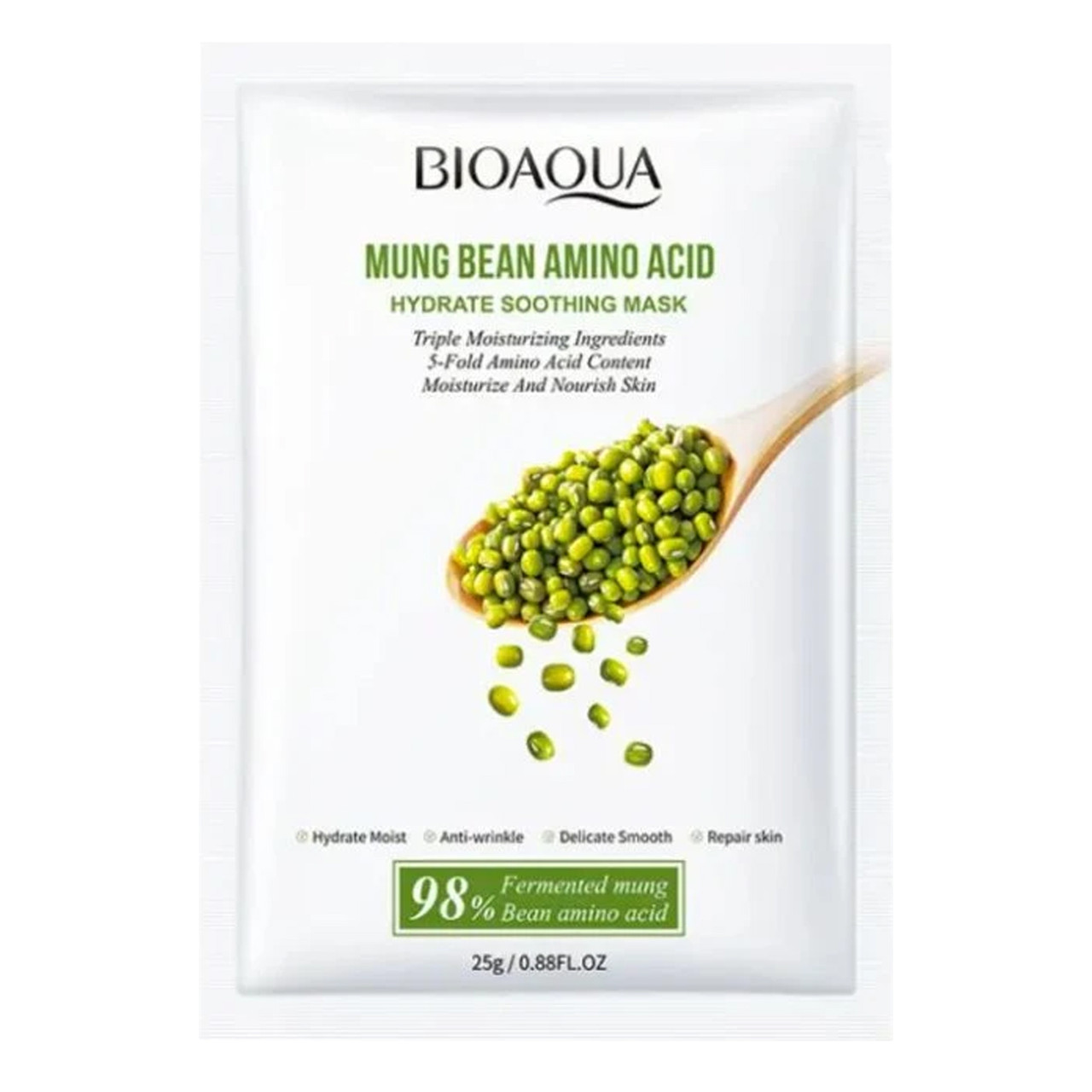Тканинна маска для обличчя BIOAQUA Mung Bean Amino Acid, що зволожує, відновлює 25 г