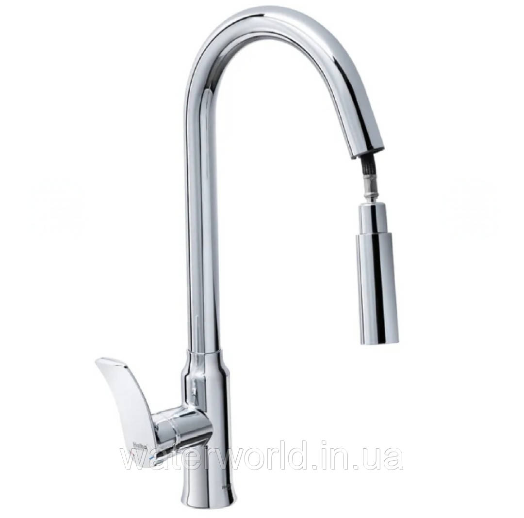 Латунний змішувач для кухонної мийки з витяжною лійкою ( два режими) Haiba Bolero 014 Chrome