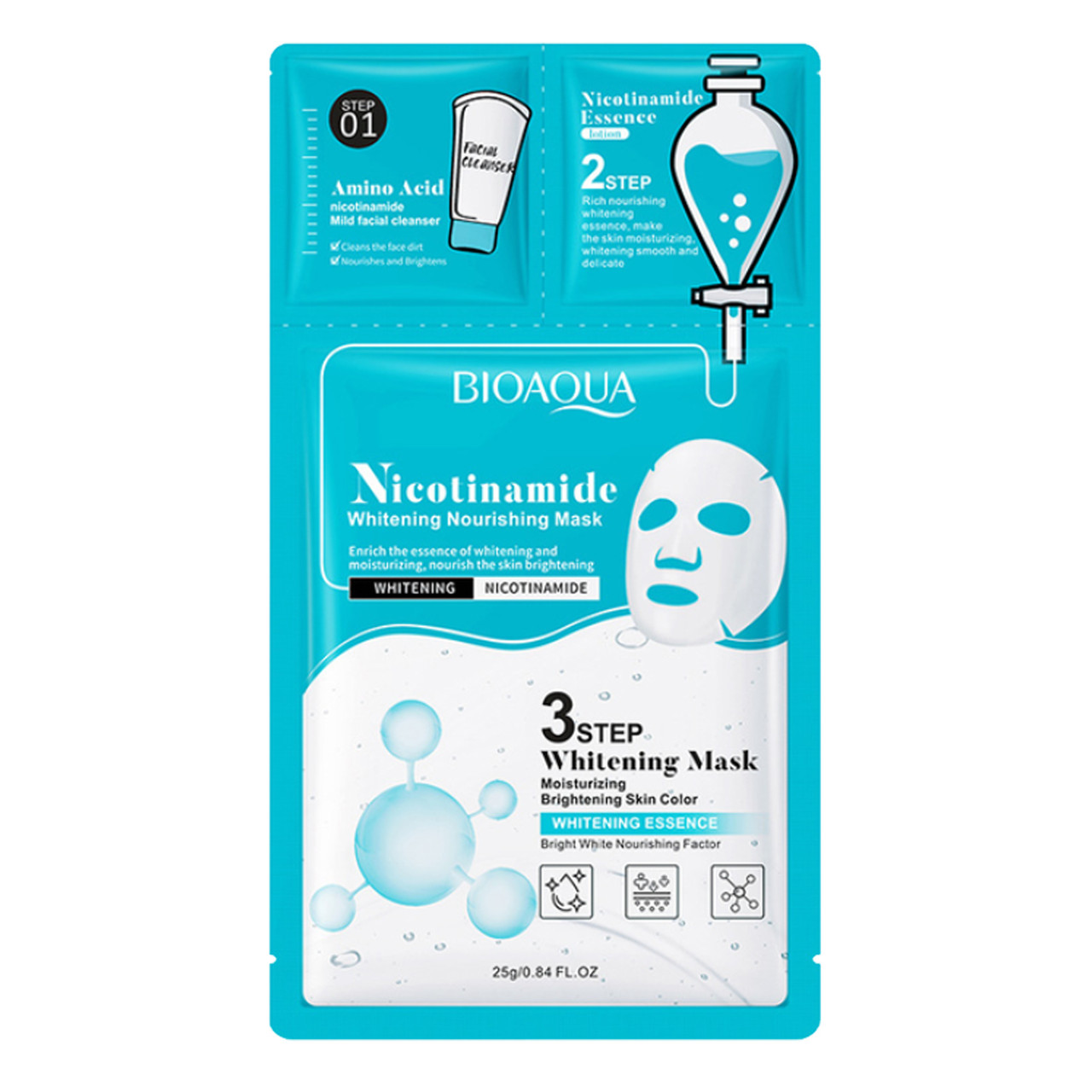 Тканинна маска для обличчя 3в1 BIOAQUA Niacinamide для освітлення та відновлення шкіри