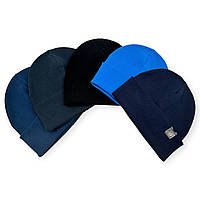 Трикотажна шапочка подвійна для хлопчика із рубчика «NB», ОПТ