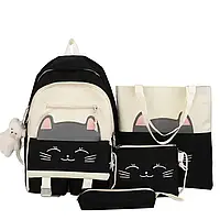 Рюкзак шкільний підлітковий з принтом набір без прикраси 4в1 тканина Оксфорд чорно-білий (200-576)