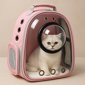 Рюкзак переноска для котів з пластиковим вікном, 42x35x22 см, Рожевий (Переноска для тварин)