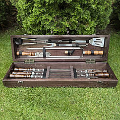 Набір шампурів BBQ міні ручної роботи. Шашличний набір шампурів у кейсі + гравіювання