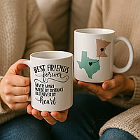 Парні білі чашки з принтом "Best friends forever never apart"