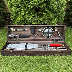 Набір шампурів Робінзон ручної роботи. Шашличний набір шампурів у кейсі + гравіювання