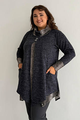 Трикотажна туніка великих розмірів синя, що приховує, фото 1