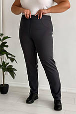 Сірі жіночі штани для повних теплі рубчик із флісом без застібок висока посадка, фото 3