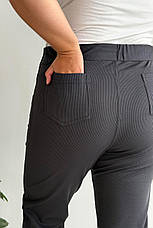 Сірі жіночі штани для повних теплі рубчик із флісом без застібок висока посадка, фото 2