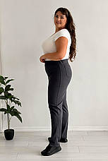 Сірі жіночі штани для повних теплі рубчик із флісом без застібок висока посадка, фото 4