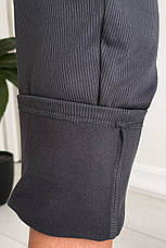 Сірі жіночі штани для повних теплі рубчик із флісом без застібок висока посадка, фото 5