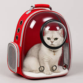 Рюкзак переноска для котів з пластиковим вікном, 42x35x22 см, Червоний (Переноска для тварин)