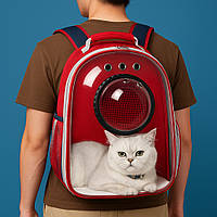 Рюкзак переноска для кота з віконцем та прозорою стінкою, 42x35x22 см, Червоний (Переноска для тварин)