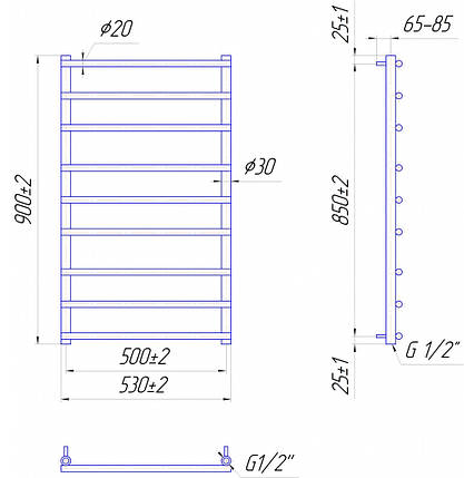 Рушникосушарка водяна MARIO Турин 900 х 530/500, фото 2