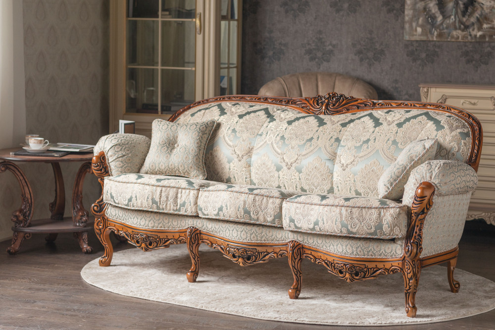 Диван класичний тримісний в стилі Бароко Ніка (преміум клас) натуральне дерево, фото 1