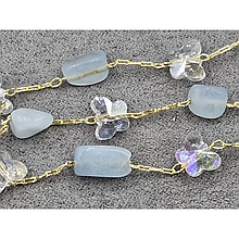 Ланцюжок 1мм з крихтою з Аквамарину ~6*9-11 мм, колір лимонне золото (гіпоалергенний сплав)