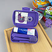 Дорожній набір Curaprox Kids Travel Set Фіолетовий від 6 років -  щітка, паста, йоршики для гігієни зубів у подорожах