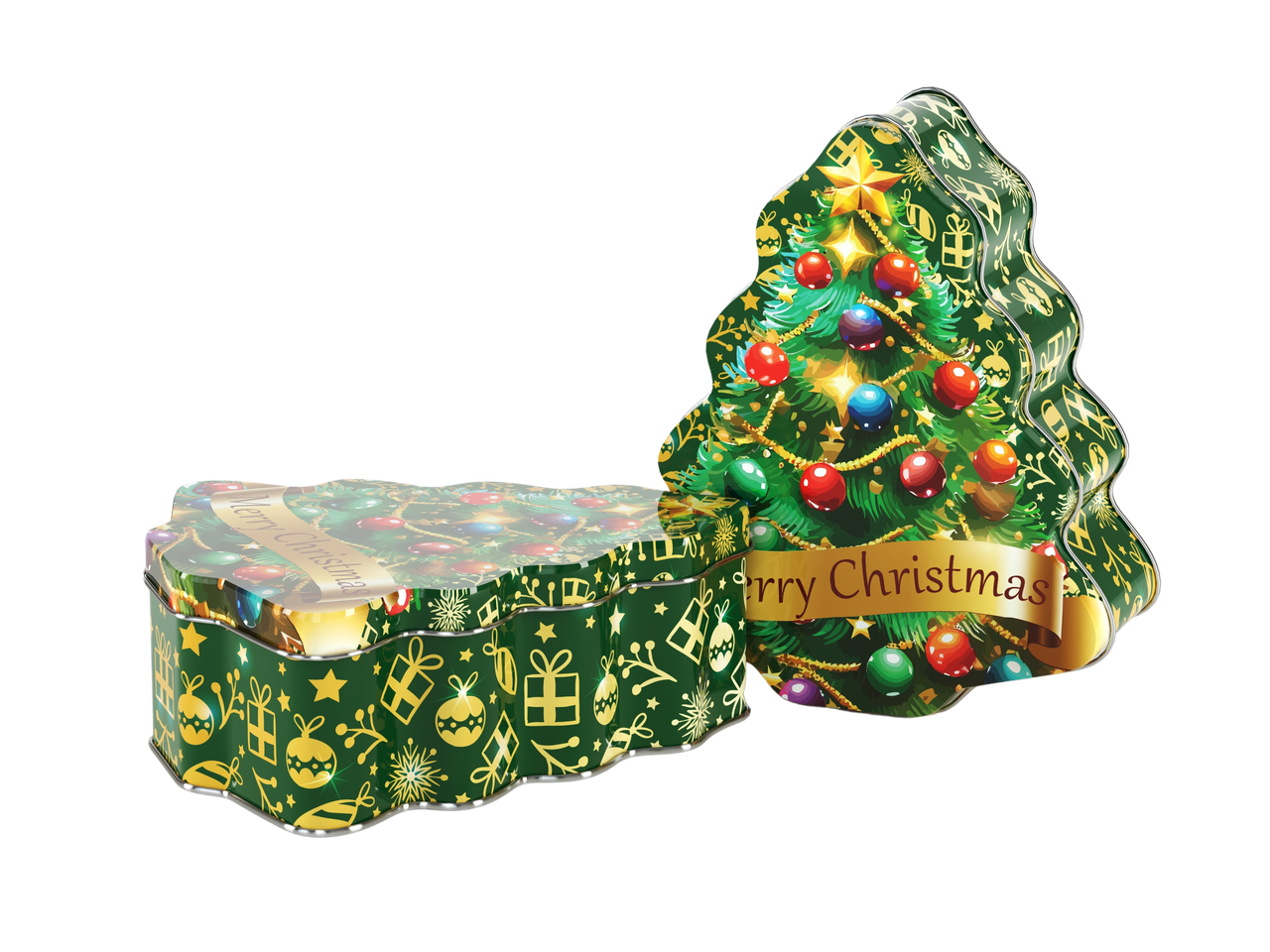 Подарункова коробка метал 500 грам 170*150 мм Зелена Ялинка, фото 1