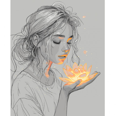 Картина по номерам Santi Дівчина з лотосом, 40*50 см, LED підсвітка (955106)