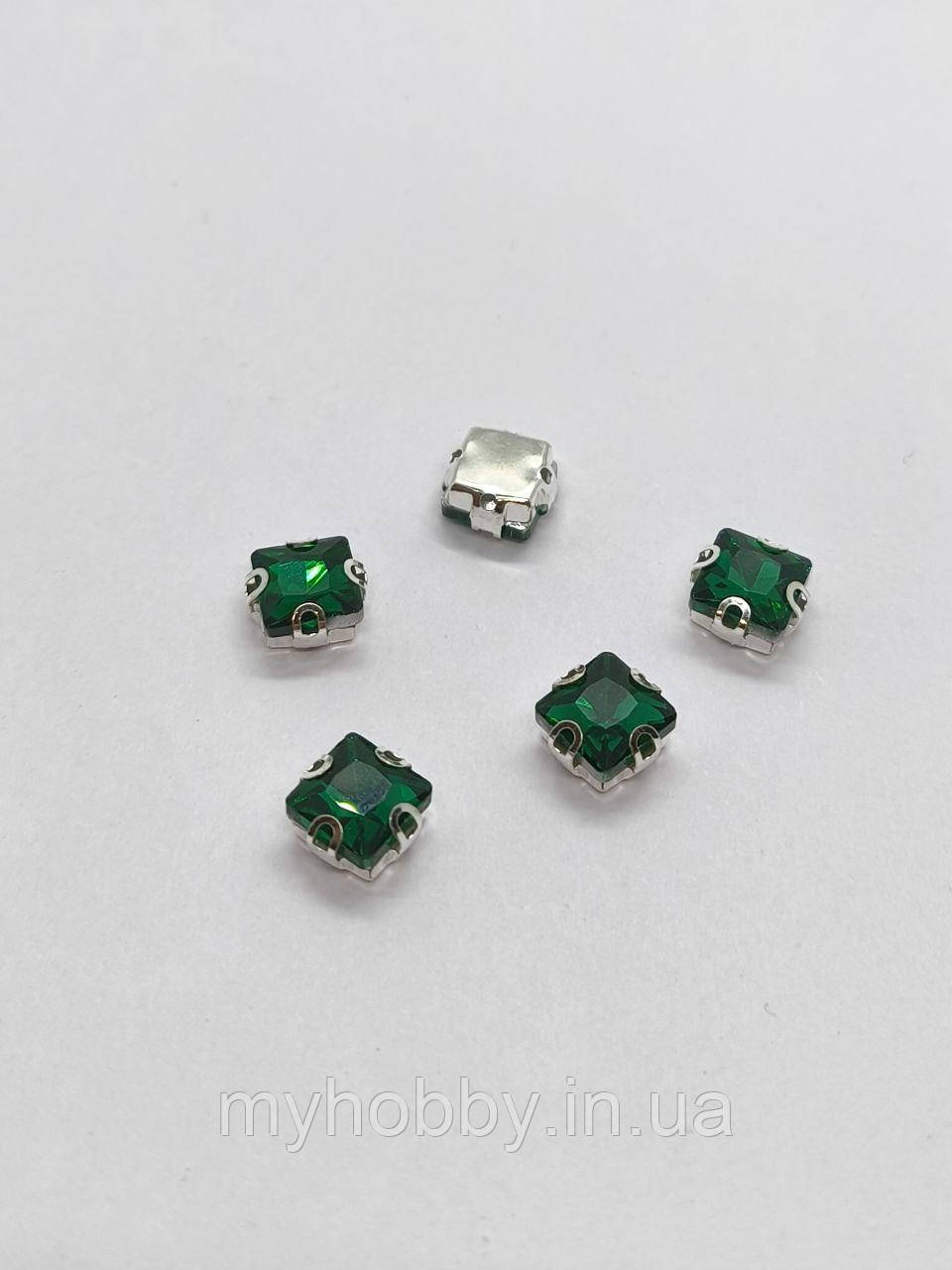 Стрази в цапах квадрат 8мм Зелені  -5шт, фото 1
