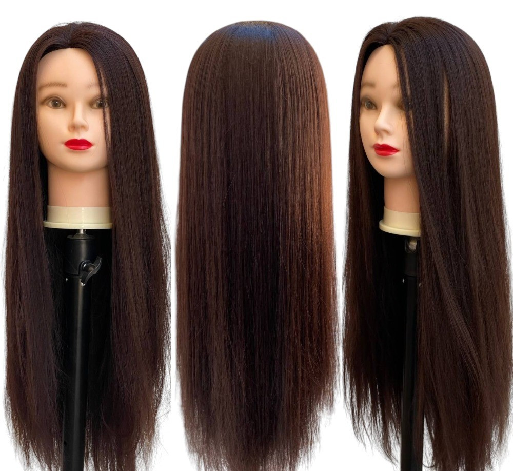 Навчальна голова для зачісок та головних уборів – манекен для стрижки, укладання, плетіння 80см, 30% натур. волосся, фото 1