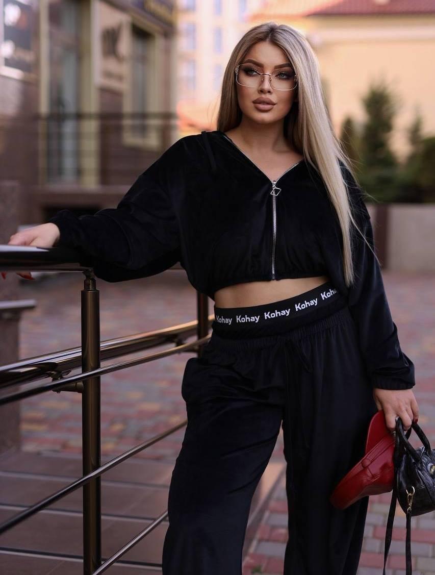 Костюм спортивний велюровий з укороченою кофтою 9753, фото 1