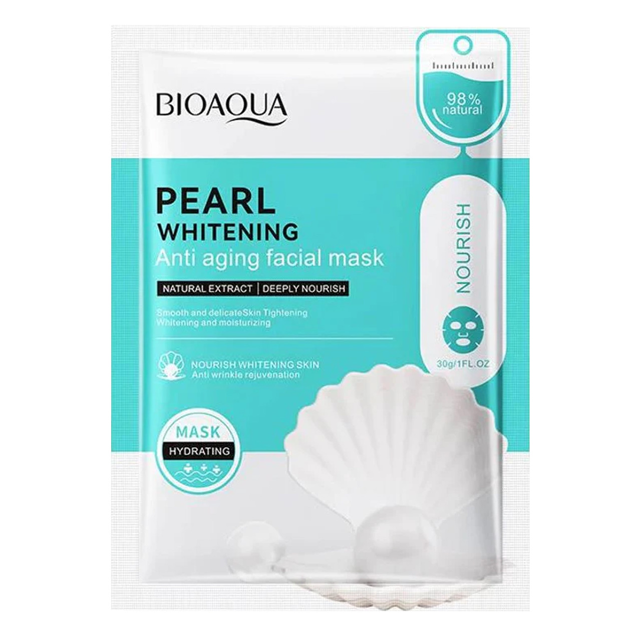 Тканинна маска для обличчя BIOAQUA Pearl освітлювальна, омолоджувальна 30 г, фото 1