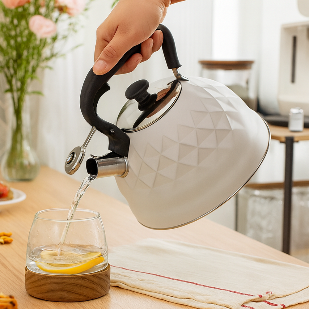 Чайник для плити зі свистком, 3л, капсульне дно, нержавіюча сталь, Сірий, фото 1