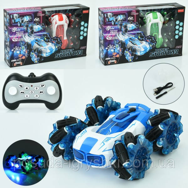 Машинка HG4-33 на радіокеруванні 2,4G, акумулятор, розмір 16см, трюкова, звук, світло, колеса-ролики, USB зарядне, 3 кольори., фото 1