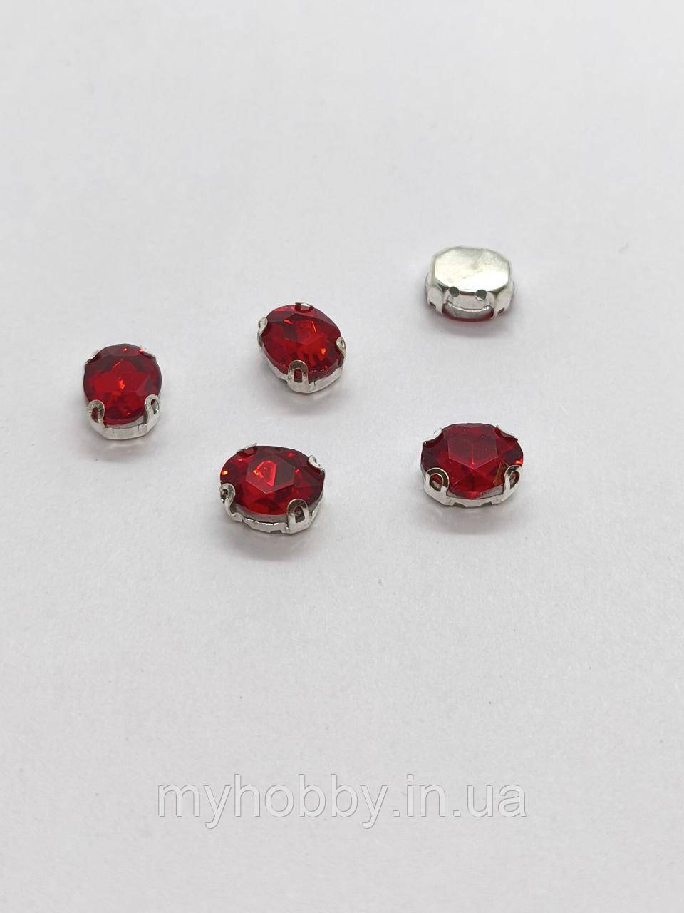 Стрази в цапах овал 8*10мм Червоні -5шт, фото 1