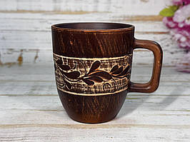 Чашка з червоної глини 300 мл з декором ангобом