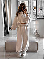 Повсякденний костюм жіночий укорочена кофточка на блискавці з капюшоном і штани широкі 42-44 46-48
