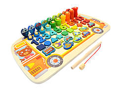Логічна дерев'яна дошка 38512 сортер риболовля цифри форми кольори транспорт