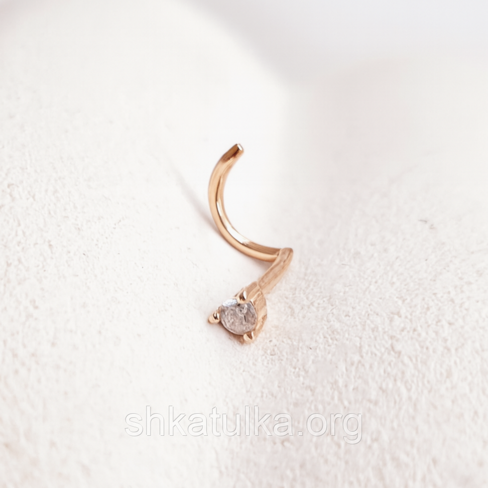 Сережка золота пірсинг з круглим білим фіанітом 0.14