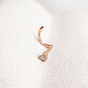 Сережка золота пірсинг з круглим білим фіанітом 0.14