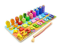 Логічна дерев'яна дошка 32521 сортер риболовля цифри форми кольори