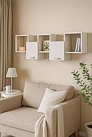 Полиця навісна на стіну MebelProff Kub 5 з фасадами, книжкова полиця, декоративна полиця в кімнату, будинок.