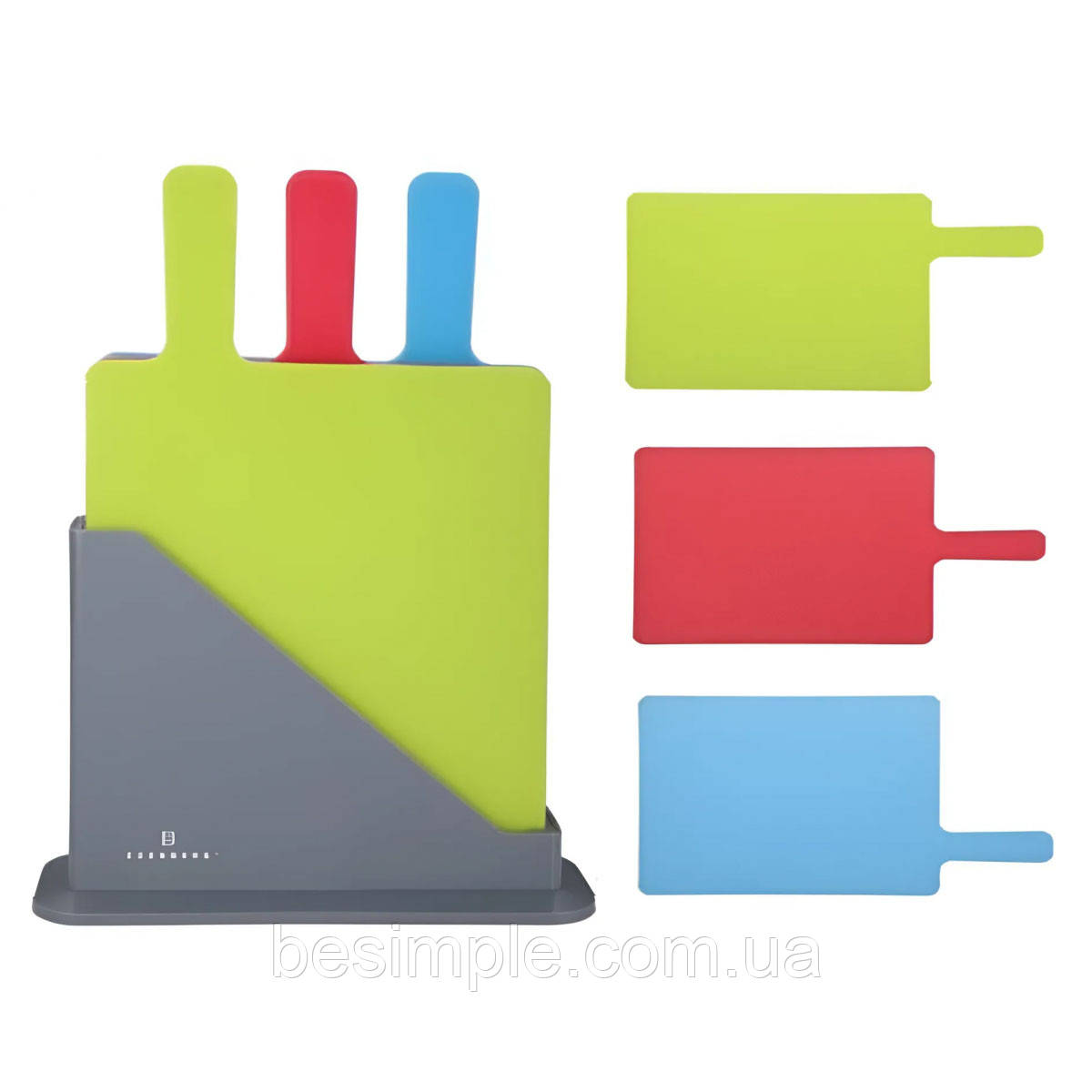 Набір обробних дощок на підставці, 3 штуки, 23,5x19,5см, EB-11987 / Дошка для нарізки / Кухонна дошка, фото 1