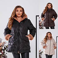 Жіноча тепла куртка 50-52, 54-56, 58-60, 62 чорний, шоколад, бежевий
