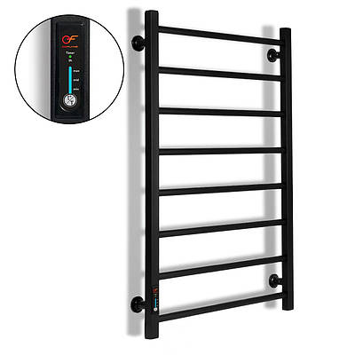 Електрична рушникосушка чорна Flyme EF Alfa 800 L з терморегулятором і таймером (ліве підключення)